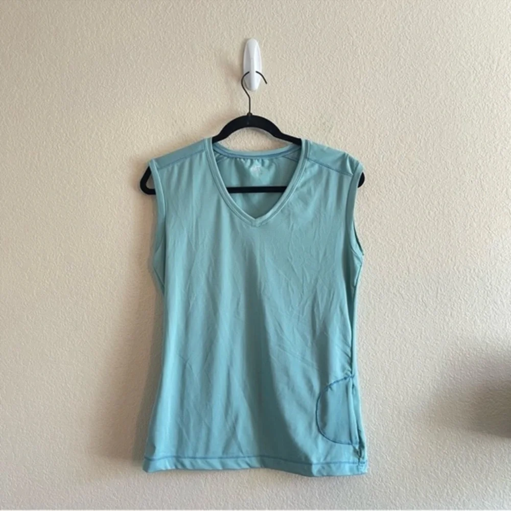 ALO Cool Fit Teal Sleeveless Workout Yoga Side Zip V Neck Athletic Top